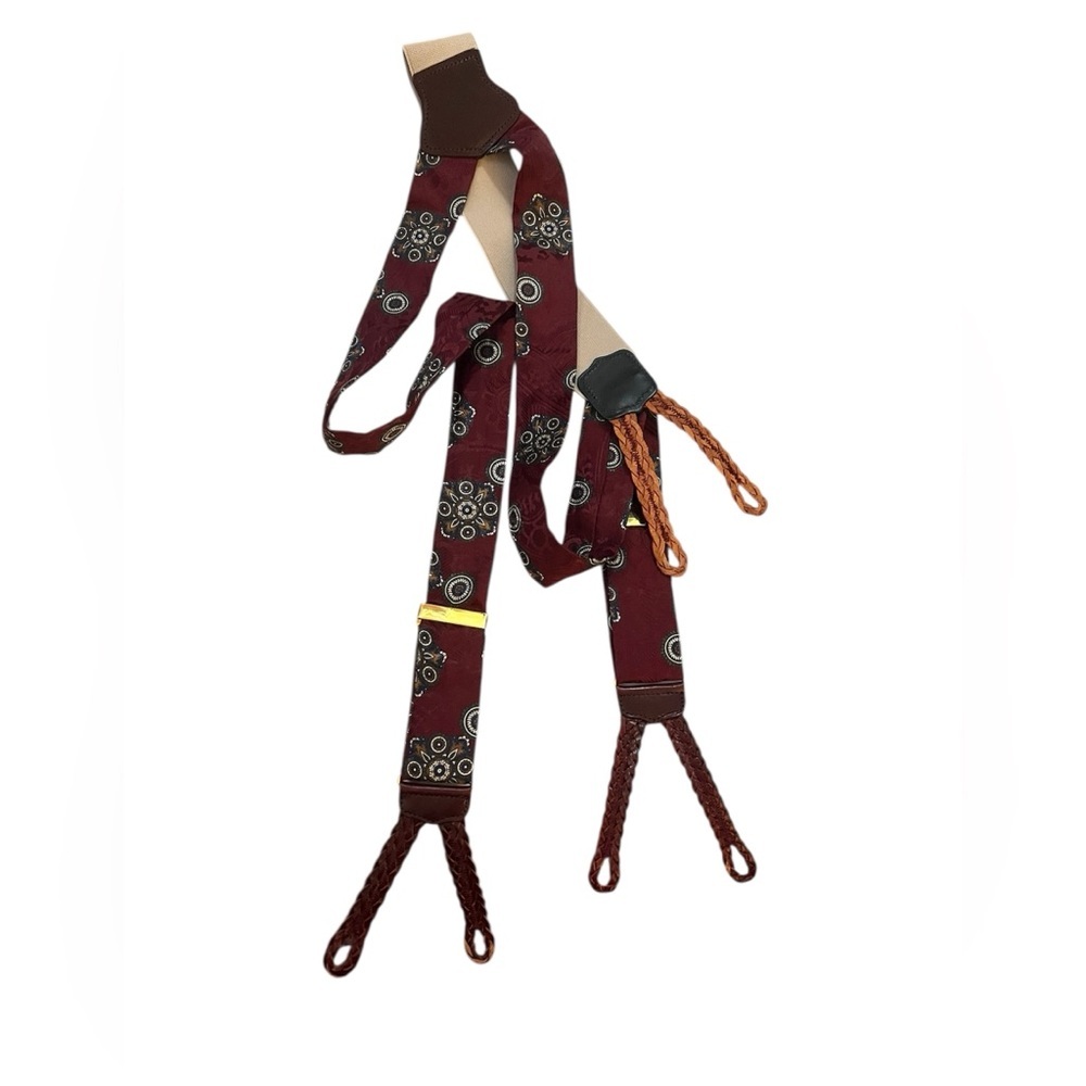 Torino 100% silk burgundy blue with leather braces suspenders adjustable